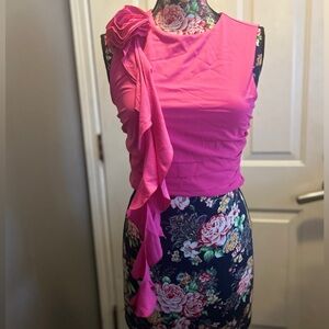 Abercrombie & Fitch BNWT S Small Rosette Ruffle Top Hot Pink One Shoulder
